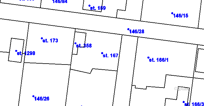 Parcela st. 167 v KÚ Pyšely, Katastrální mapa