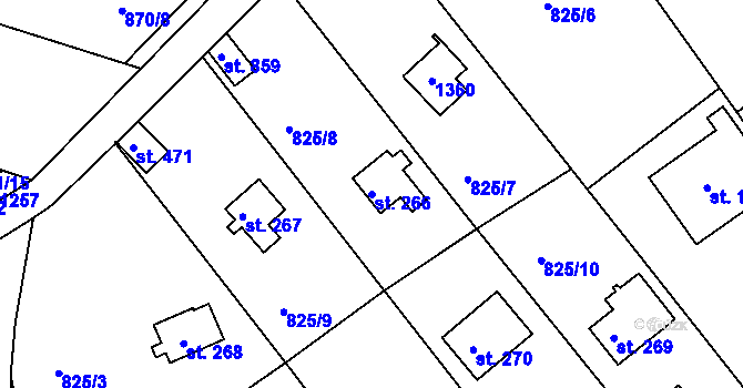 Parcela st. 266 v KÚ Pyšely, Katastrální mapa