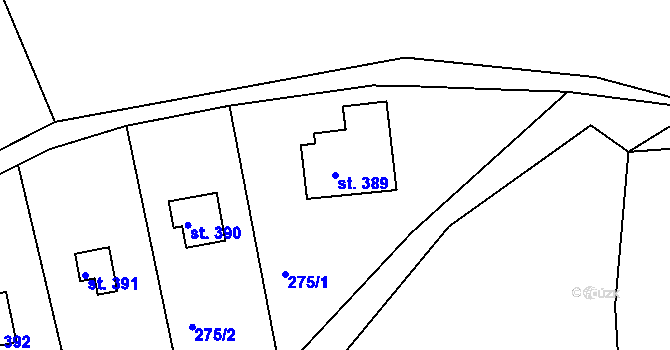 Parcela st. 389 v KÚ Pyšely, Katastrální mapa