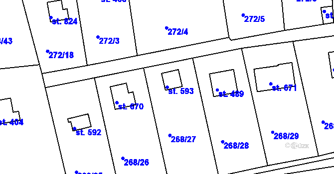 Parcela st. 593 v KÚ Pyšely, Katastrální mapa