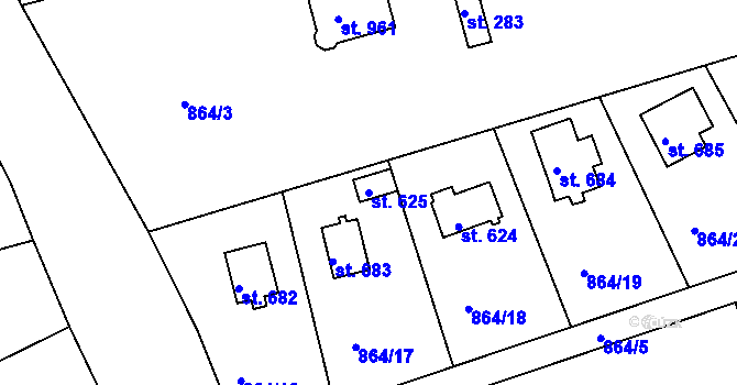 Parcela st. 625 v KÚ Pyšely, Katastrální mapa