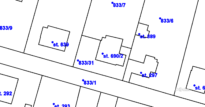 Parcela st. 690/2 v KÚ Pyšely, Katastrální mapa