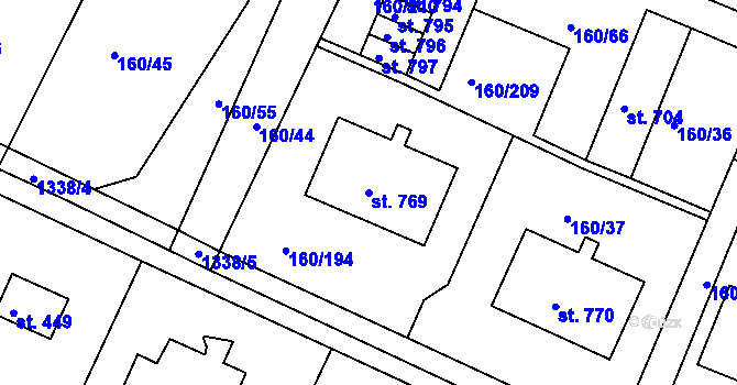 Parcela st. 769 v KÚ Pyšely, Katastrální mapa