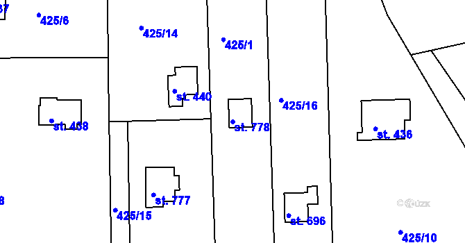 Parcela st. 778 v KÚ Pyšely, Katastrální mapa