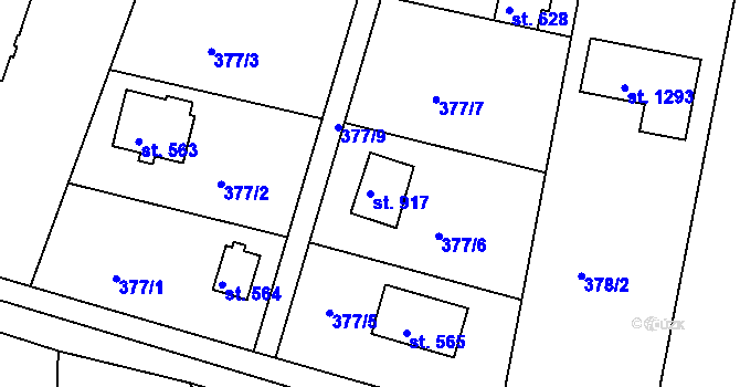 Parcela st. 917 v KÚ Pyšely, Katastrální mapa