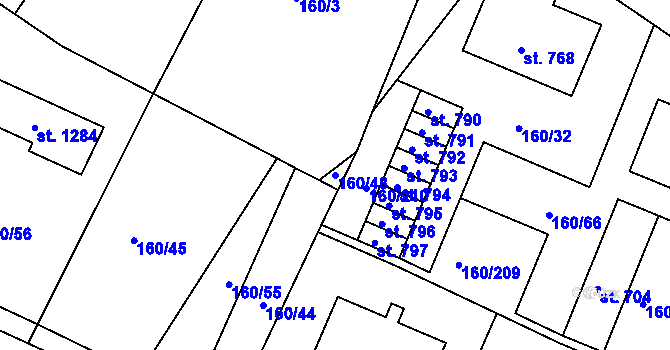 Parcela st. 160/48 v KÚ Pyšely, Katastrální mapa