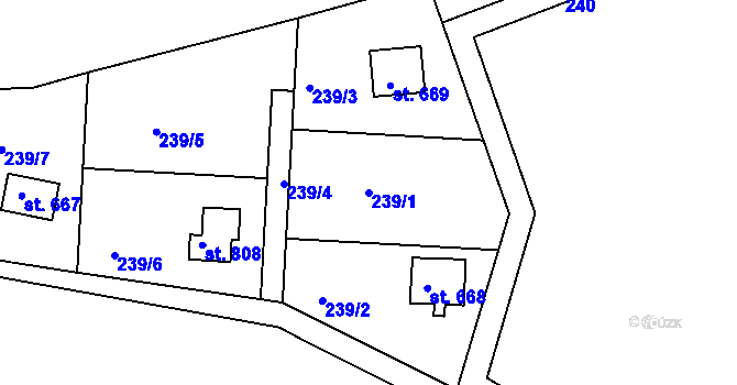Parcela st. 239/1 v KÚ Pyšely, Katastrální mapa