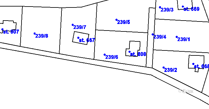 Parcela st. 239/6 v KÚ Pyšely, Katastrální mapa