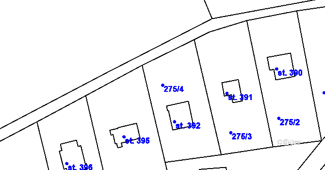 Parcela st. 275/4 v KÚ Pyšely, Katastrální mapa