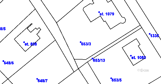 Parcela st. 653/3 v KÚ Pyšely, Katastrální mapa