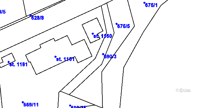 Parcela st. 690/3 v KÚ Pyšely, Katastrální mapa