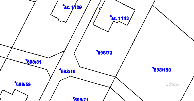 Parcela st. 698/73 v KÚ Pyšely, Katastrální mapa