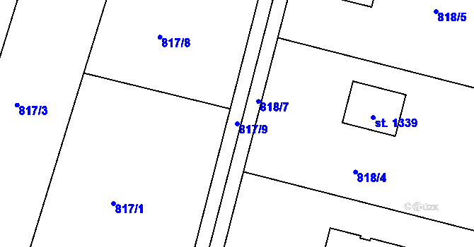 Parcela st. 817/9 v KÚ Pyšely, Katastrální mapa