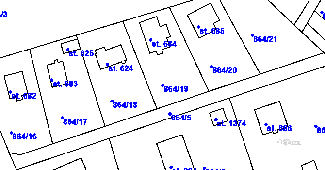 Parcela st. 864/19 v KÚ Pyšely, Katastrální mapa