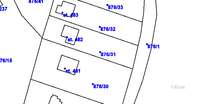 Parcela st. 876/31 v KÚ Pyšely, Katastrální mapa