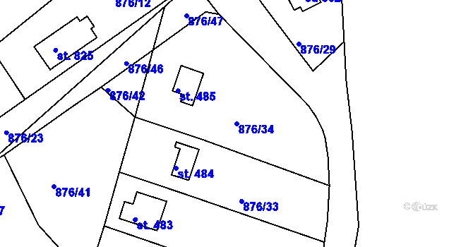 Parcela st. 876/34 v KÚ Pyšely, Katastrální mapa