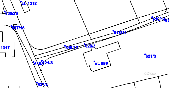 Parcela st. 620/3 v KÚ Pyšely, Katastrální mapa