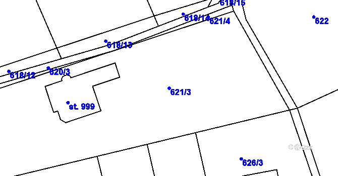 Parcela st. 621/3 v KÚ Pyšely, Katastrální mapa