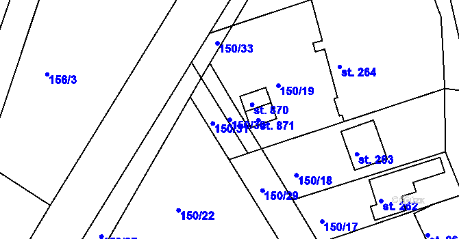 Parcela st. 150/30 v KÚ Pyšely, Katastrální mapa