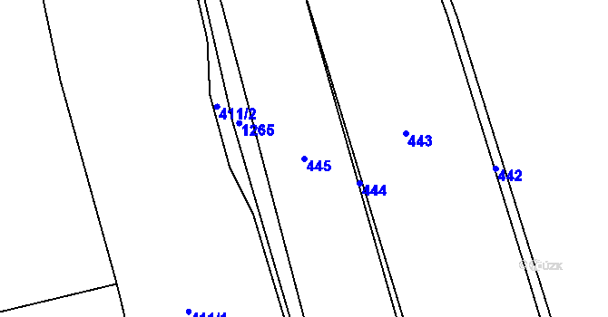 Parcela st. 445 v KÚ Pyšely, Katastrální mapa