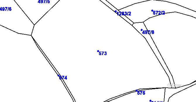 Parcela st. 573 v KÚ Pyšely, Katastrální mapa