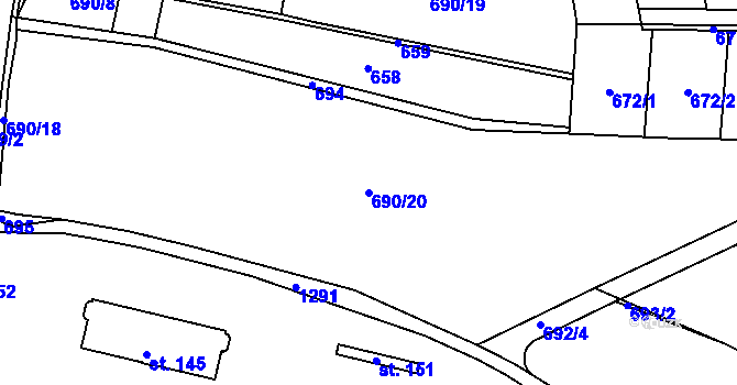 Parcela st. 690/20 v KÚ Pyšely, Katastrální mapa