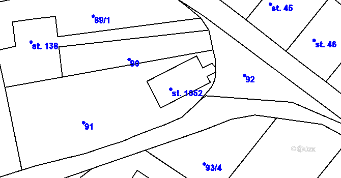 Parcela st. 1052 v KÚ Pyšely, Katastrální mapa