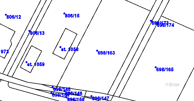 Parcela st. 698/163 v KÚ Pyšely, Katastrální mapa