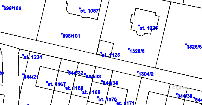 Parcela st. 1125 v KÚ Pyšely, Katastrální mapa