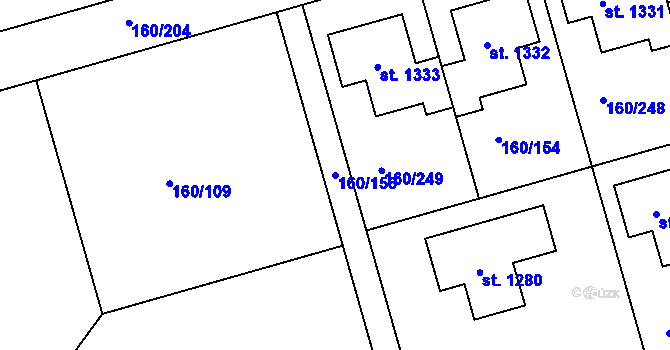 Parcela st. 160/156 v KÚ Pyšely, Katastrální mapa