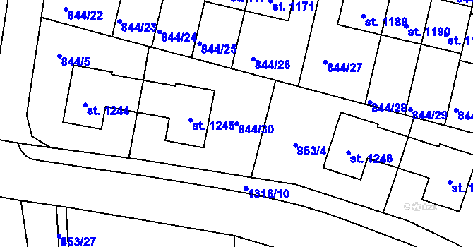 Parcela st. 844/30 v KÚ Pyšely, Katastrální mapa