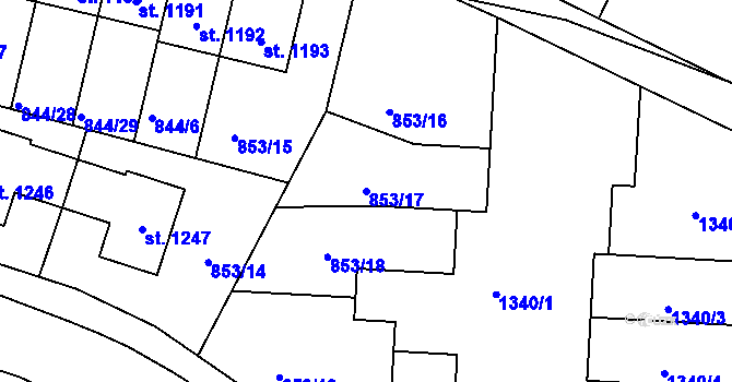 Parcela st. 853/17 v KÚ Pyšely, Katastrální mapa