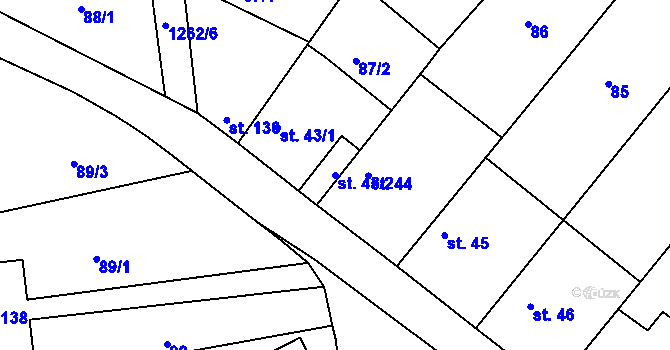 Parcela st. 43/2 v KÚ Pyšely, Katastrální mapa