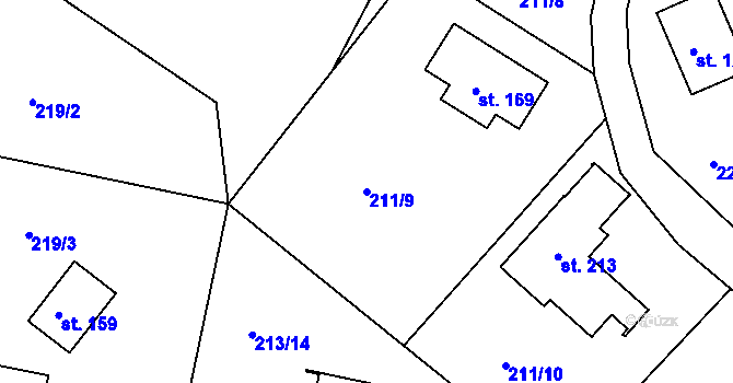 Parcela st. 211/9 v KÚ Zaječice, Katastrální mapa