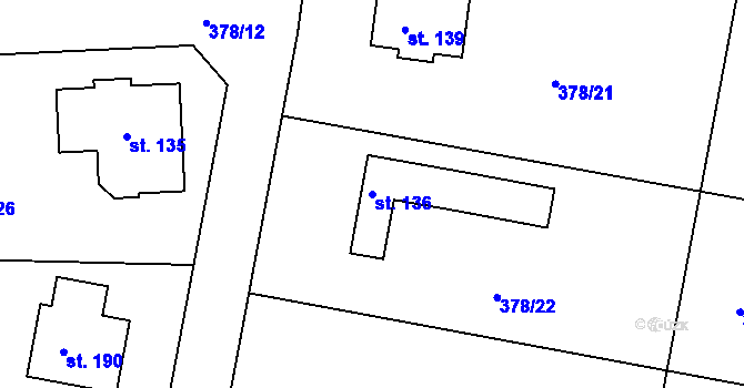 Parcela st. 136 v KÚ Zaječice, Katastrální mapa