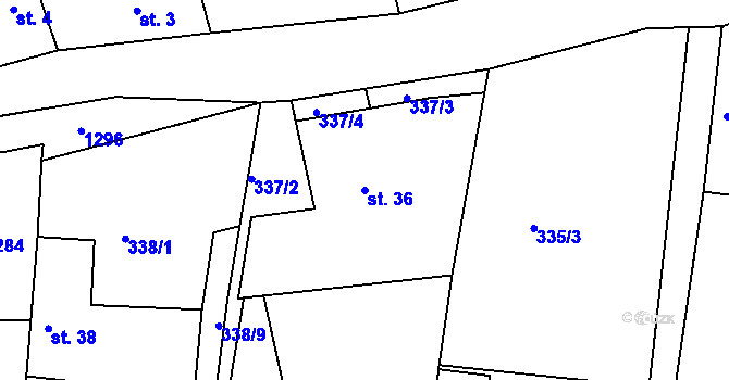 Parcela st. 36 v KÚ Bojanovice pod Rabím, Katastrální mapa