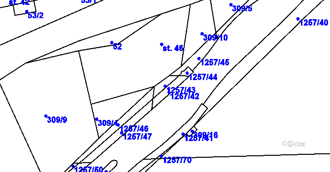 Parcela st. 1257/43 v KÚ Bojanovice pod Rabím, Katastrální mapa