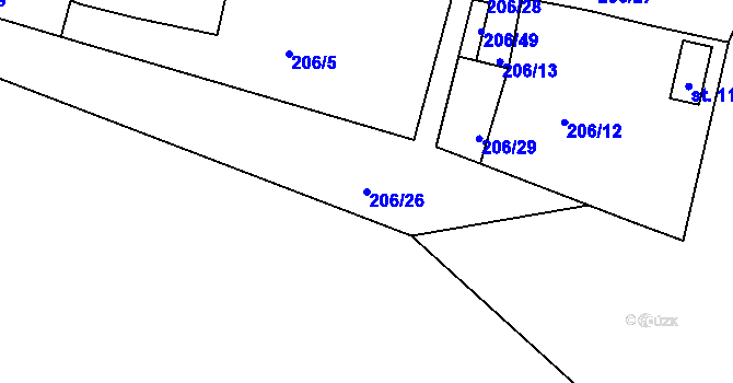 Parcela st. 206/26 v KÚ Čepice, Katastrální mapa