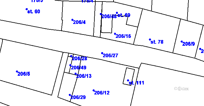 Parcela st. 206/27 v KÚ Čepice, Katastrální mapa