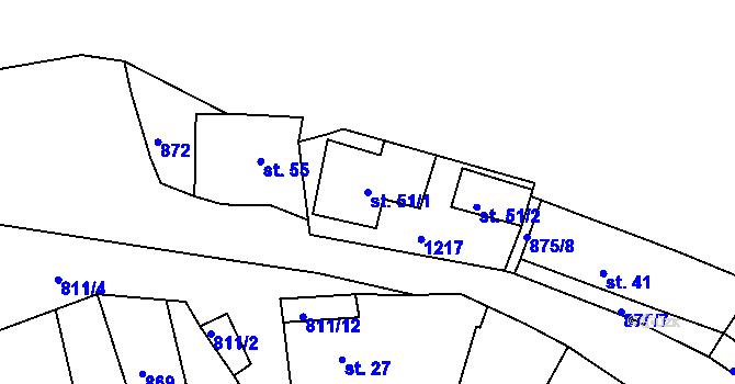 Parcela st. 51/1 v KÚ Čepice, Katastrální mapa