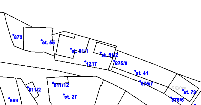 Parcela st. 51/2 v KÚ Čepice, Katastrální mapa