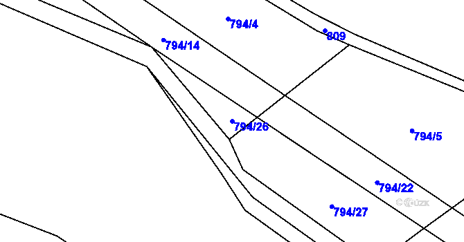 Parcela st. 794/26 v KÚ Rabí, Katastrální mapa