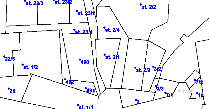 Parcela st. 2/1 v KÚ Kotaneč, Katastrální mapa
