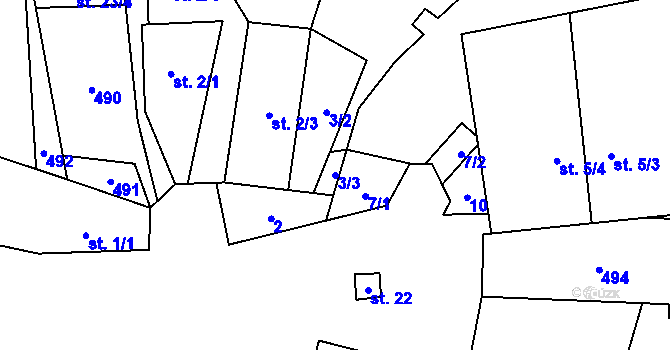 Parcela st. 3/3 v KÚ Kotaneč, Katastrální mapa