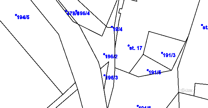 Parcela st. 196/2 v KÚ Kotaneč, Katastrální mapa