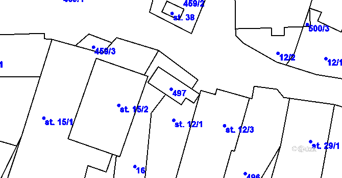 Parcela st. 497 v KÚ Kotaneč, Katastrální mapa