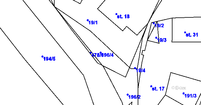 Parcela st. 196/4 v KÚ Kotaneč, Katastrální mapa
