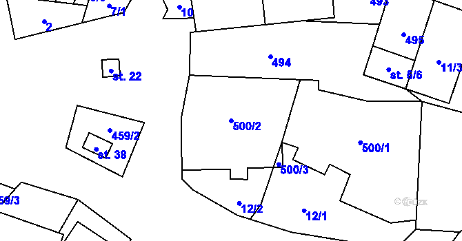Parcela st. 500/2 v KÚ Kotaneč, Katastrální mapa