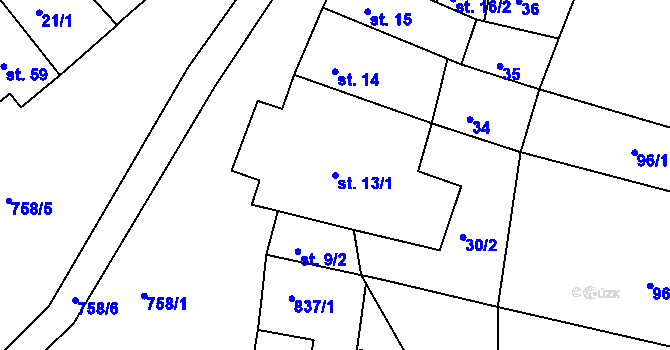 Parcela st. 13/1 v KÚ Rabštejn nad Střelou, Katastrální mapa