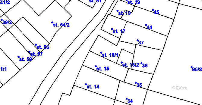 Parcela st. 16/1 v KÚ Rabštejn nad Střelou, Katastrální mapa